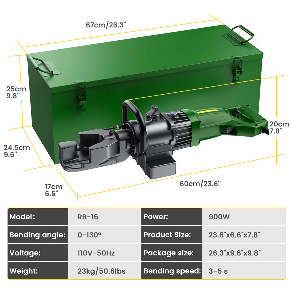 Anbull 900W Electric Rebar Bender,Hydraulic Rebar Bending Maching Bending up to 5/8 Inch #5 16mm Rebar, Bending Angle 0-130 Degrees, Rebar Bending Machine with Positioning Bolt