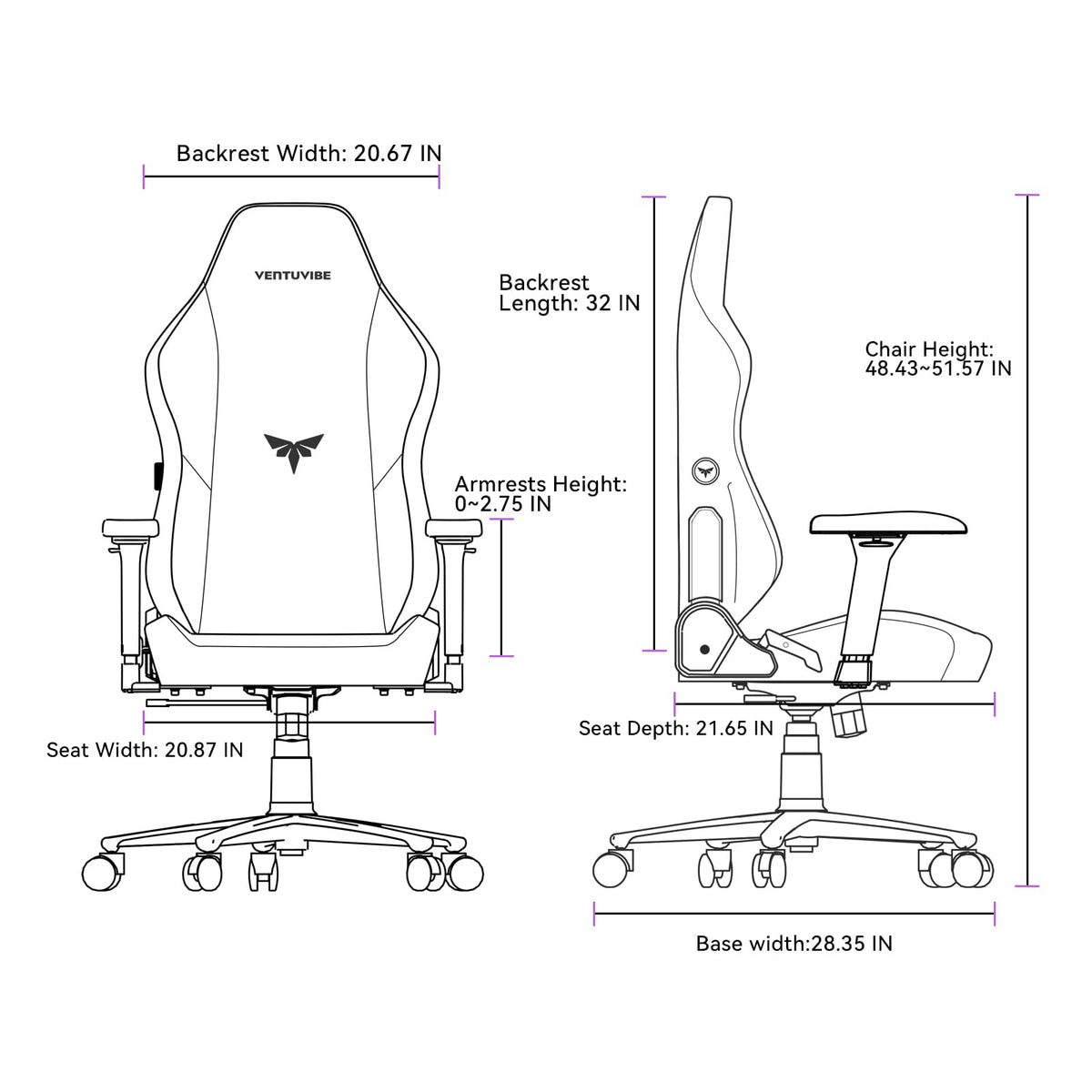 VENTUVIBE Gaming Chair - High Back Ergonomic Computer Chair with Lumbar Support, Video Game Chair-4D Adjustable Armrests,170° Reclining & 320lb Capacity,Fabric,Black