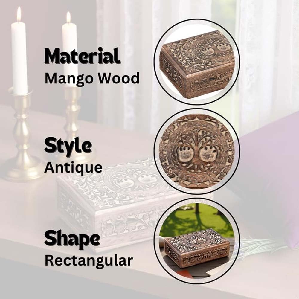 ZYNTIX Wooden Jewelery Box Decorative Box with Life of Tree Carving - Antique Design for Sister Birthday Gifts, Jewelry Organizer Gifts For Women Birthday Unique, wooden Handmade love Gift (Antique)