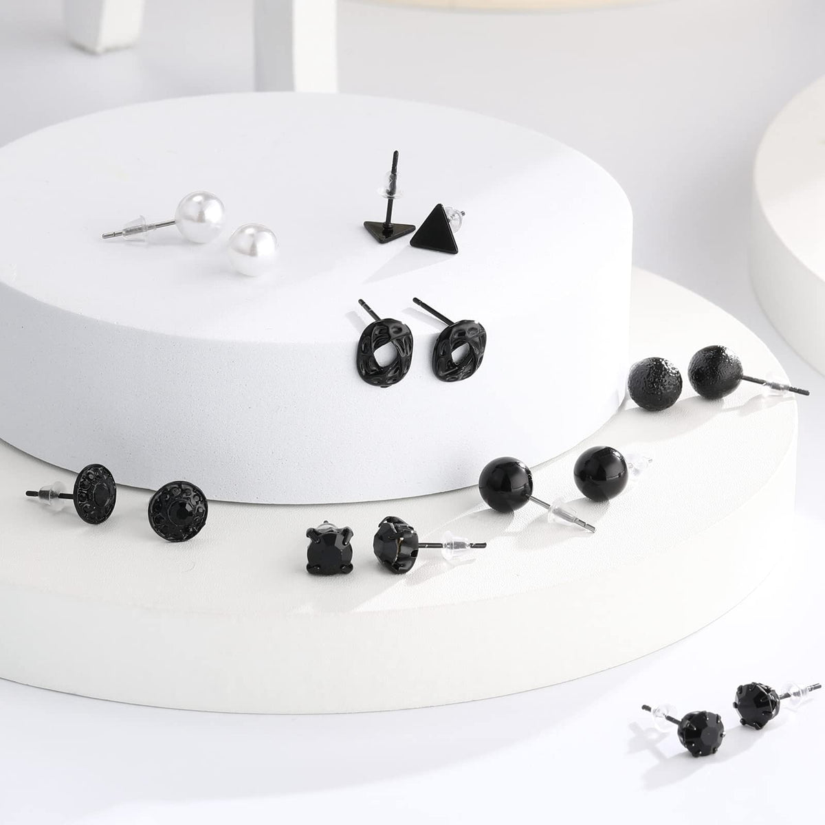 BBTO 24 Pairs Stud Earrings Crystal Pearl Earring Set Ear Stud Jewelry for Women Men(Black)