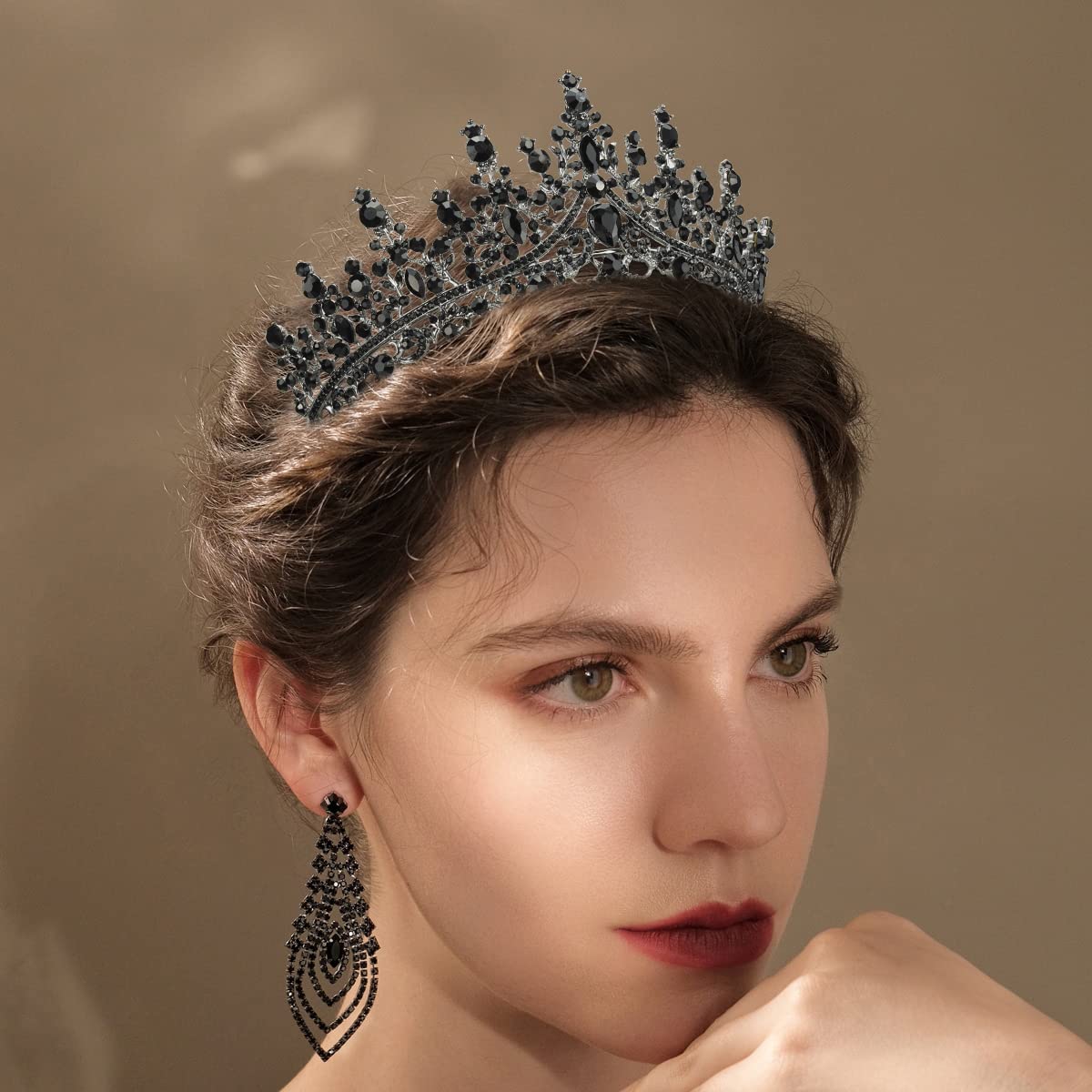 TOBATOBA Black Tiaras and Crowns for Women, Gothic Wedding Tiara, Black Swan Crown Gothic Halloween Costumes for Women Prom Cosplay Accessories