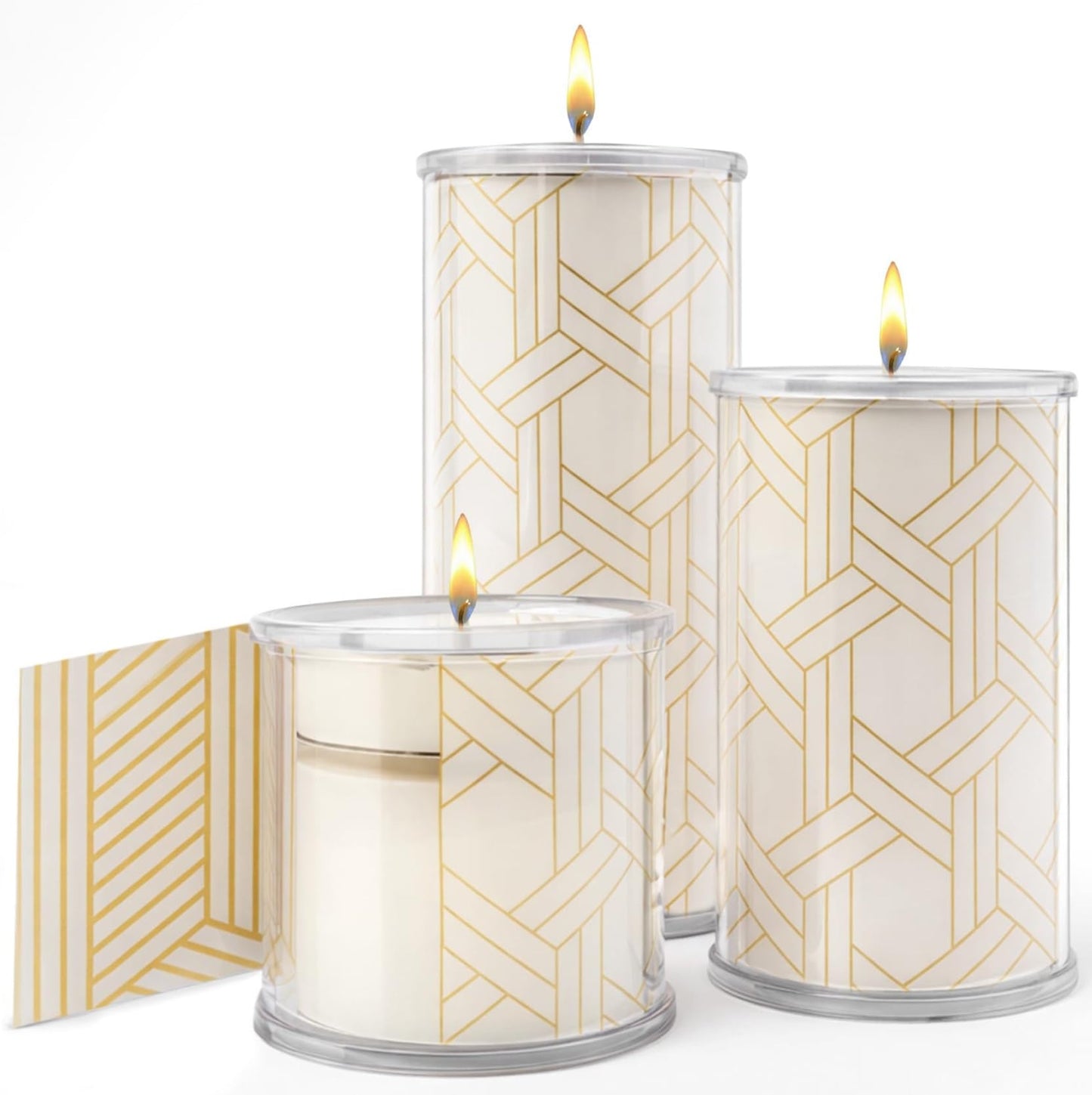 Decorative Candle Holder Set of 3, Table Centerpiece Candle Decor for Home Decor Candles, Reusable Pillar Candle Alternative with Interchangeable Wraps, Tea Light Holder Giftable Holiday Accent