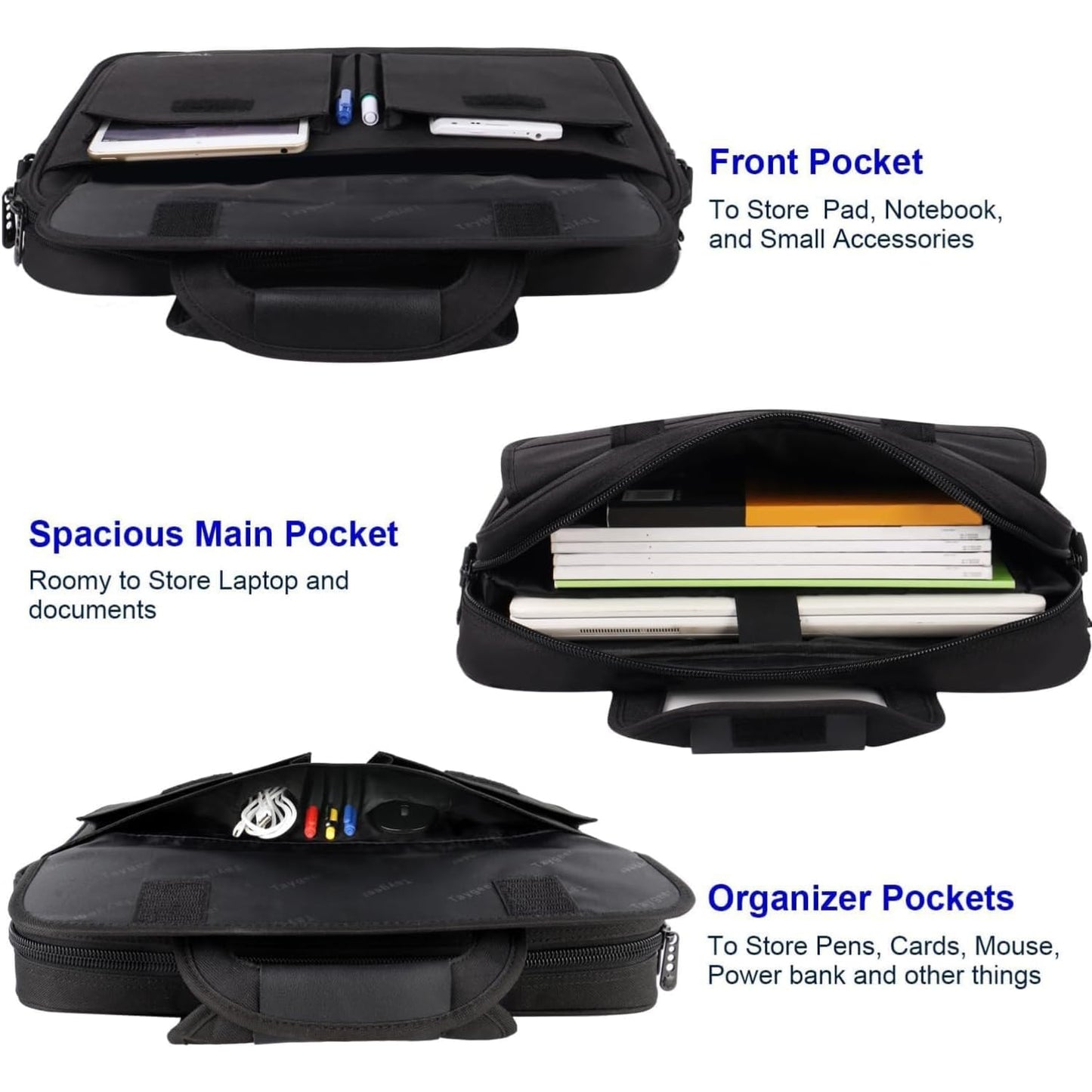 Taygeer Laptop Bag 15.6 Inch, Business Briefcase Gifts for Men Women, Water Resistant Messenger Shoulder Bag with Strap, Premium Office Bag, Carry On Laptop Case for Notebook/Computer/Laptop, Black