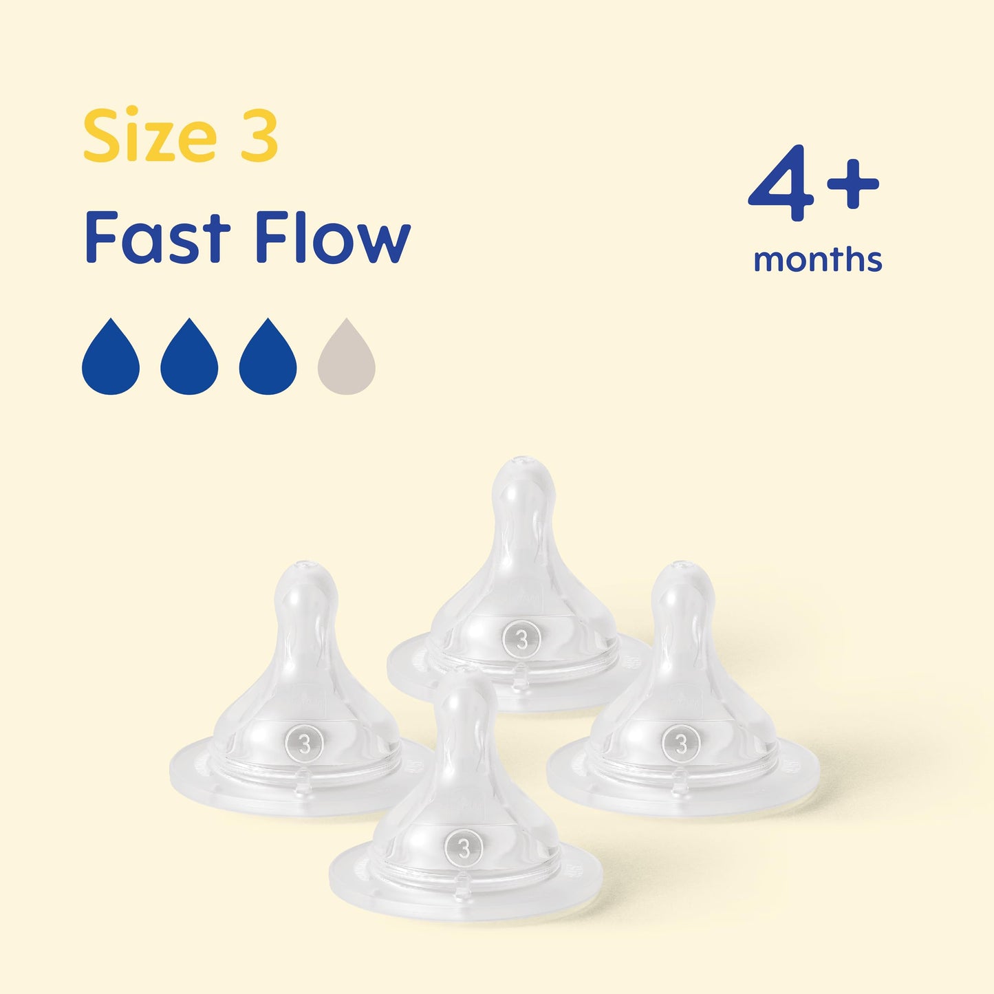 MAM Teats Size 3 | 4 Pack | Fast Flow | Suitable from 4+ Months | Fits All MAM Bottles | Made from SkinSoft Silicone | Baby Accessories