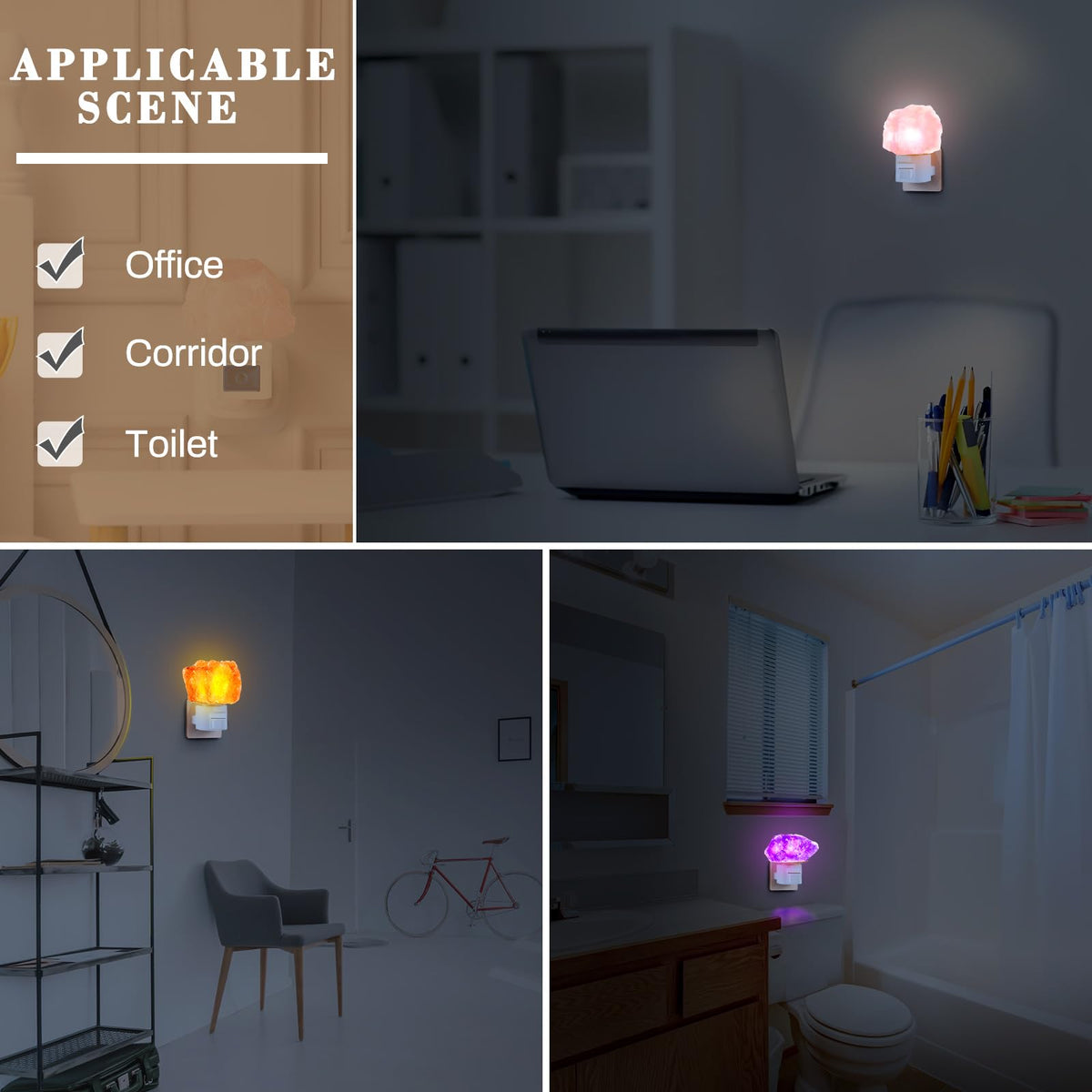 Hortsun 3 Pack Himalayan Salt Lamp Night Light Crystal Night Light Lamp Plug in Rotatable Wall Purifier Made of Natural Salt Stone Sea for Home