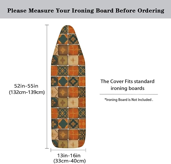 Moroccan Ceramic Tiles Steam Ironing Board Cover, Vintage Square Tile Standard