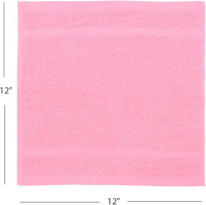 Avalon Towels Cotton Washcloths 24-Pack – 12 x 12 Inch Pink Super Soft &