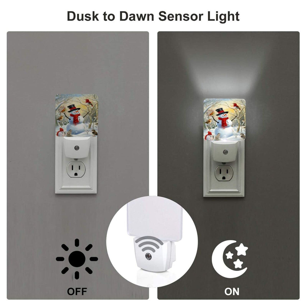 Dewoofly Christmas Snow Night Light Set of 2, Winter Snowman Auto Sensor LED Dusk-to-Dawn Nightlights, Plug-in Sensor Lamp for Bedroom Bathroom Kitchen Hallway Stairs Decorative