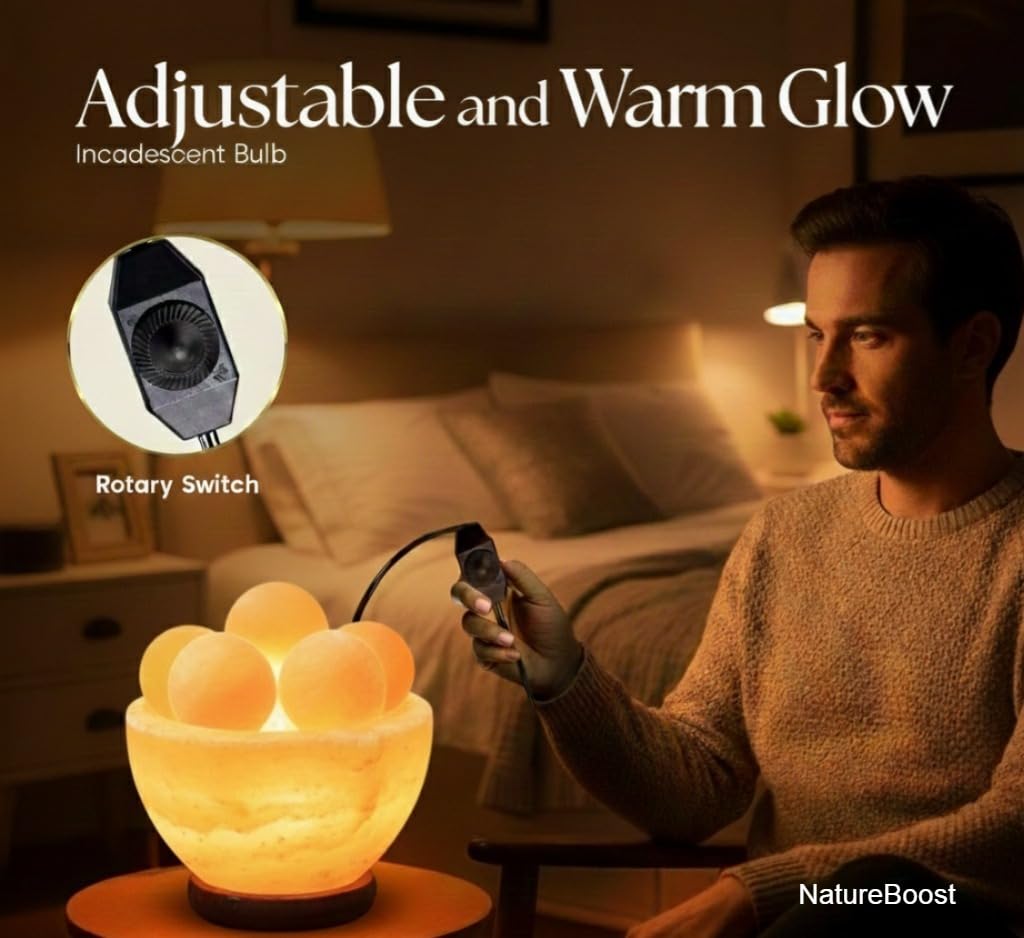 NatureBoost HL Himalayan Pink Salt Lamp Bowl with Balls Comes with dimmer Switch and a Pair of Bulbs (HL Bowl)