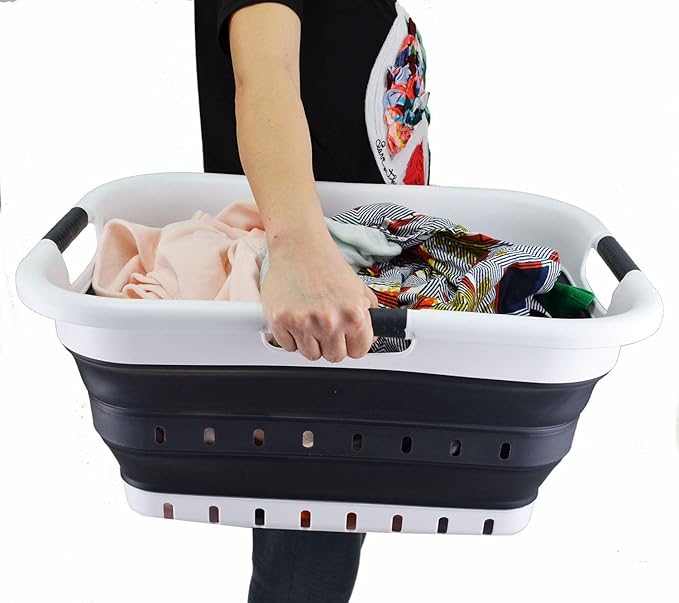 SAMMART 41L Collapsible 3 Handled Plastic Laundry Basket
