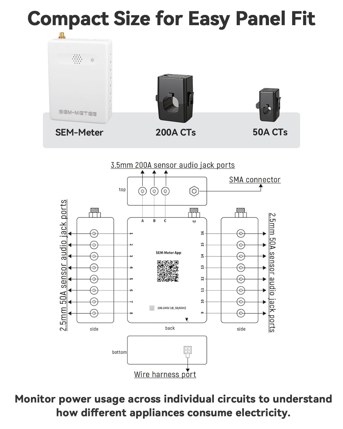 Smart Home Energy Monitor with 16 50A Circuit Level Sensors, Real-Time Power Usage & Electricity Cost Tracking, Ideal for Rental Homes & Shared Apartments, App History, Compatible with Home Assistant