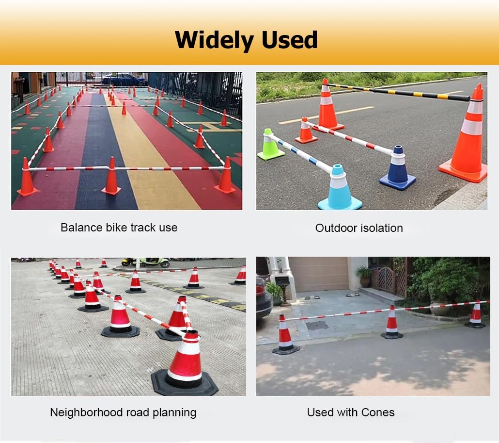 Adjustable Traffic Cone Barrier, Reflective 47-78 Inch Retractable Security Divider, 16 Pcs Yellow & Black Temporary Safety Warning Cone Tape