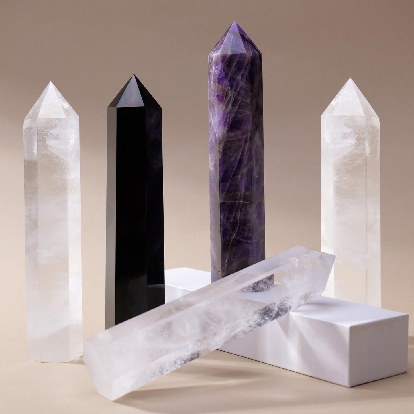 Runyangshi Large Natural Clear Quartz Chakra Crystal Tower - 7"-7.8"(18-20cm) Hexagonal Healing Crystal Obelisk for Energy Healing, Meditation, Home Decor,