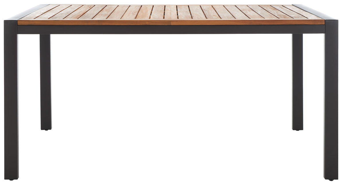 SAFAVIEH Outdoor Collection Guthrie Natural/Black Solid Wood Rectangle Dining Table