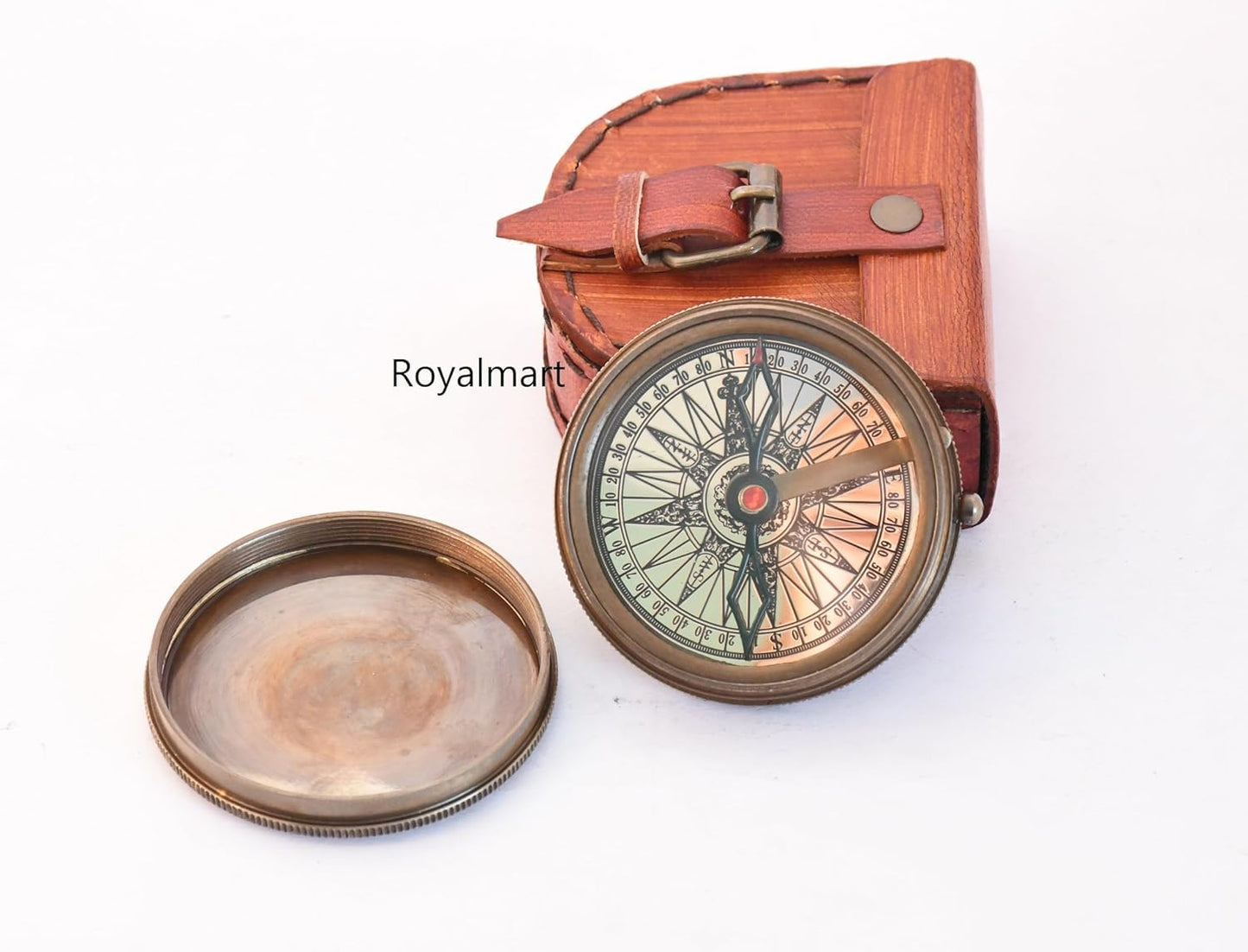 Royalmart Engraved Compass Gift for Men Personalized with Wooden Box Handmade Antique Brass Compass Keepsake Gifts for Husband Navigation Graduation Gift for Women (to My Husband #8)