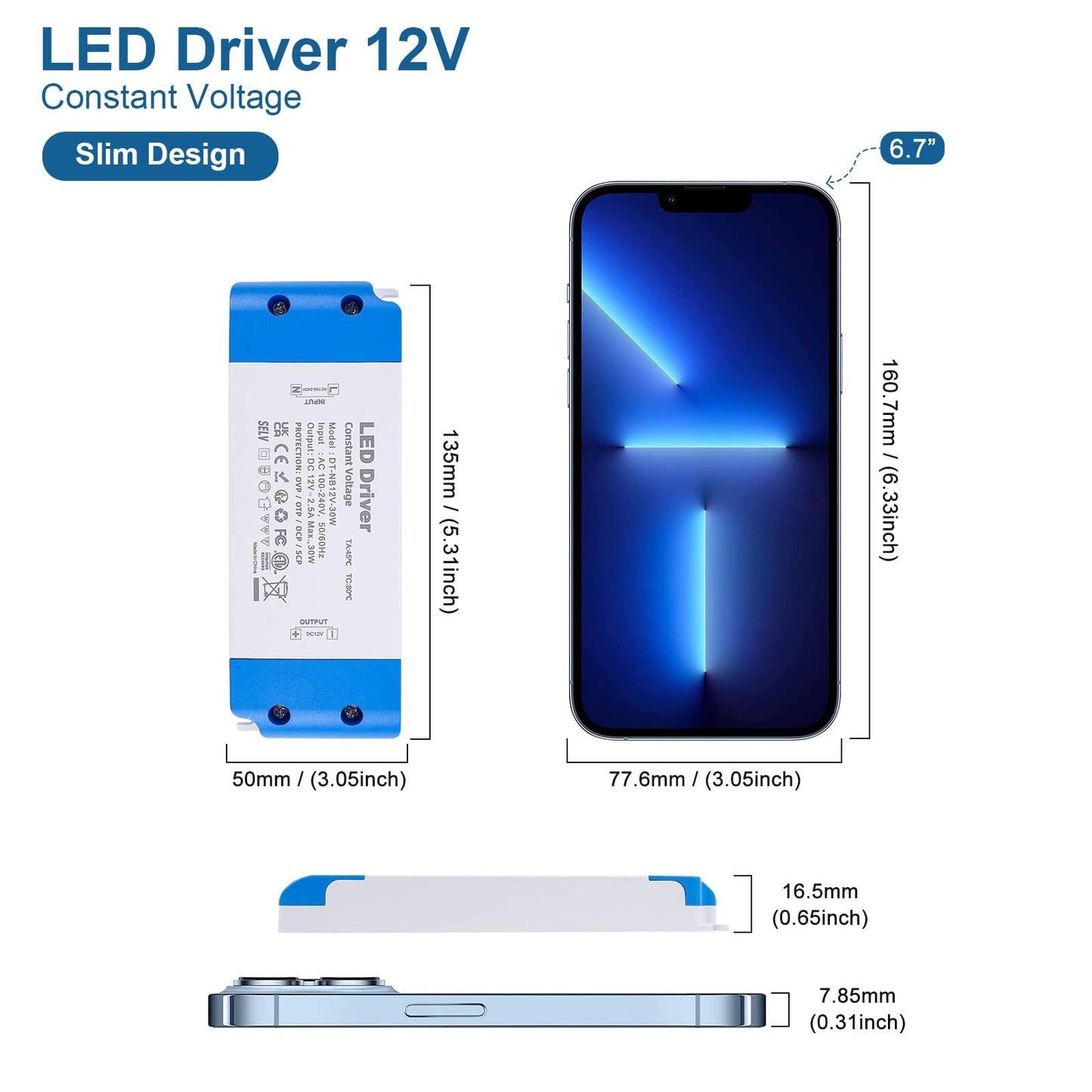 VARICART LED Transformer 12V 30W, Ultra Slim 12V LED Driver 240V AC to 12V DC 2.5A,Low Voltage led Power Supply Constant Voltage for Strip Lights, Display and G4, MR11, MR16 Light Bulbs