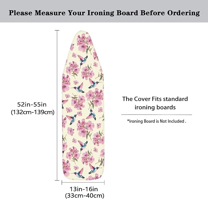 Pink Flower Hummingbird Ironing Board Cover and Pad Cover