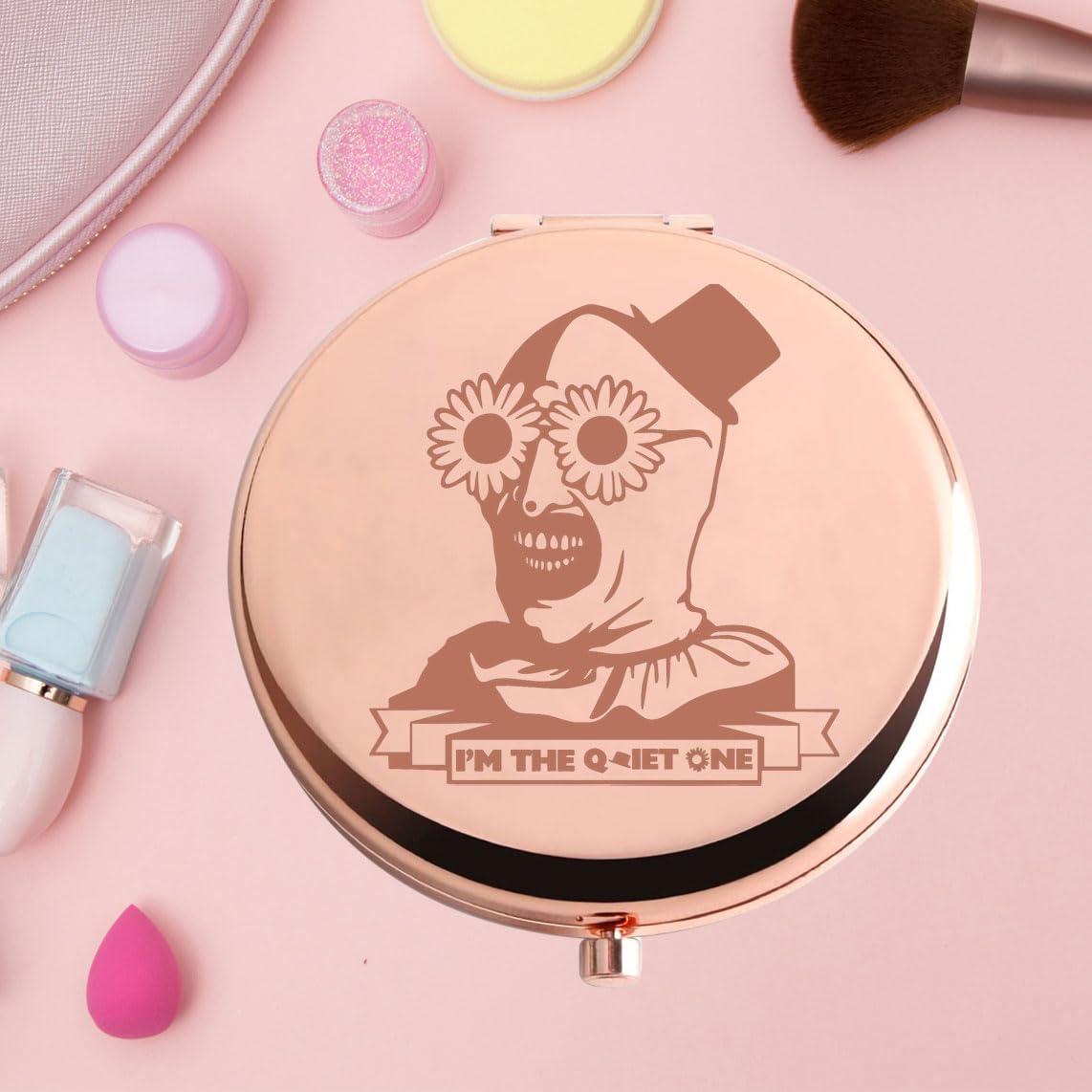 KEYCHIN Scary Clown Pocket Mirror Horror Movie Fans Gift Killer Clown Compact Mirror Horror Movie Merchandise (Quiet ONE RG)