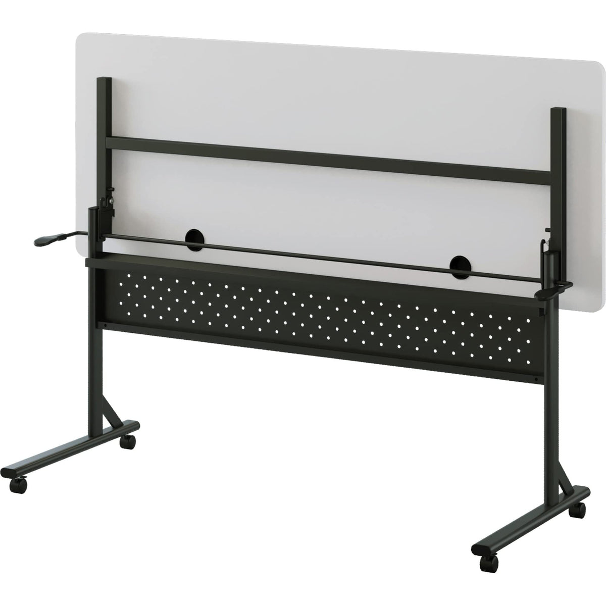 Lorell Shift 2.0 Flip & Nesting Mobile Table, 60" x 24" x 29.5", Black Steel Frame, Gray Laminated Top