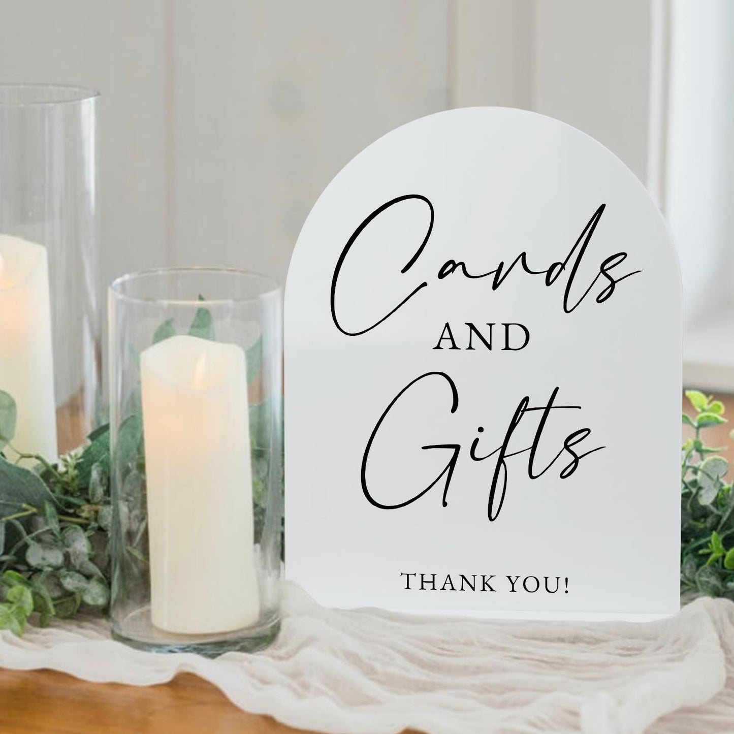 White Arch Acrylic Wedding Sign- 8"x10" Cards and Gifts Sign and Base,1/8" Thick | Modern Calligraphy Arched Acrylic Table Sign for Wedding & Event Party (Cards and Gifts, 8"x10")