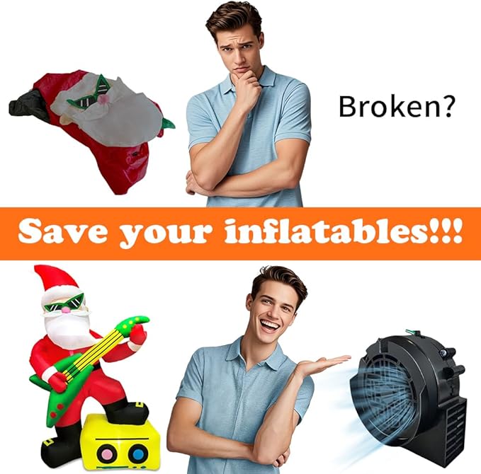 Inflatable Fan Replacement 12V 0.8A, Mini Air Blower Fan with 12V 1A Adapter and 3 LED Bulbs for Halloween Christmas Inflatable Outdoor Yard Decorations