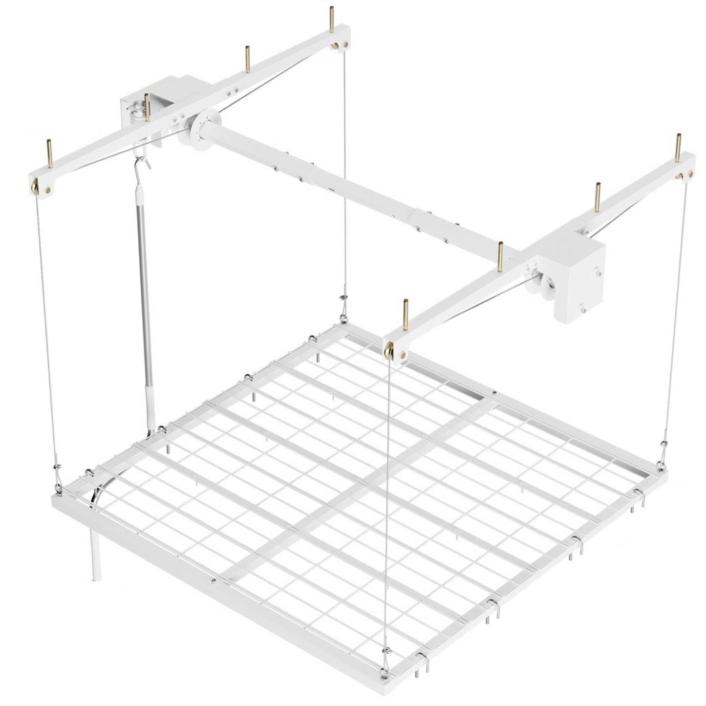 OUTLANE Heavy Duty Overhead Garage Storage Rack Lift, 4x4 ft Ceiling Mount Storage Rack with Hand Crank & Power Drill Compatibility, 350 Lbs Capacity, Adjustable Height Up to 79 in, Double Rope Safety