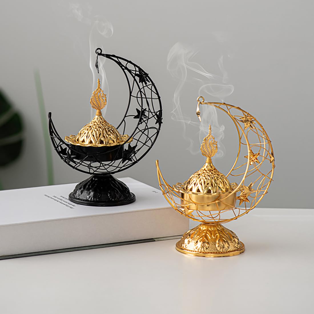 Metal Greek Incense Burner Antique Arabic Incense Censer Pot Metal Candlestick Candle Stand Incense Bowl for Aromatherapy Yoga Spa Home Decor (Black)