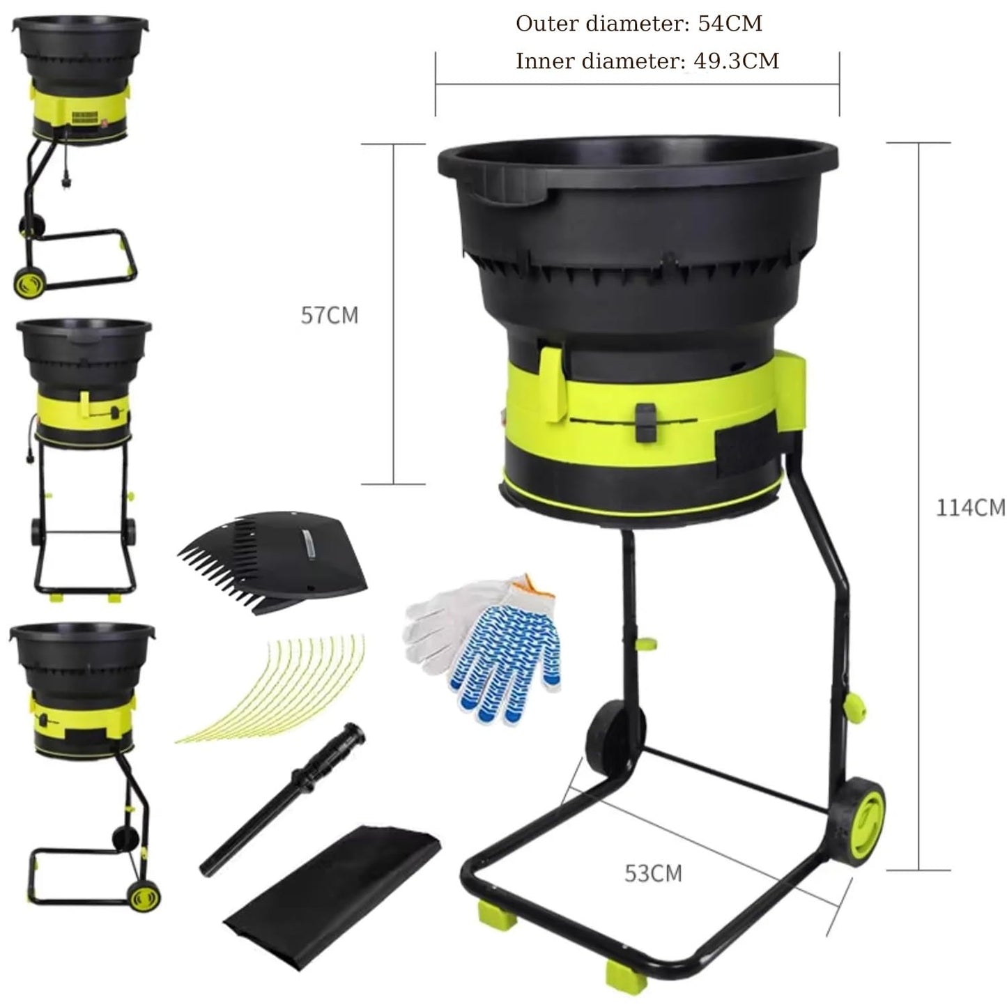 ZWHLYLY Corded Electric Leaf Mulcher, 2500W Portable Garden Compost Shredder with Wheels/Power Cord, 8000rpm Leaves Shredders and Chippers, Funnel Diameter 54CM (Machine+30m)
