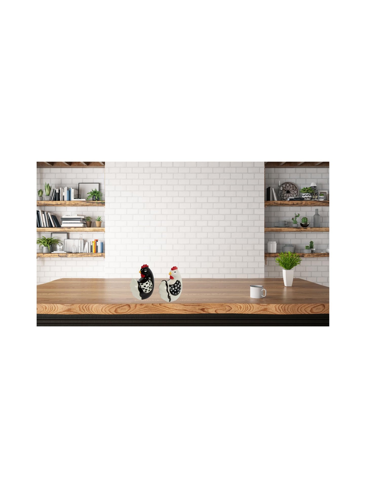Farmhouse Ceramic Chicken Salt and Pepper Shaker Set, Black and White, 3.13 x 2.44 inches