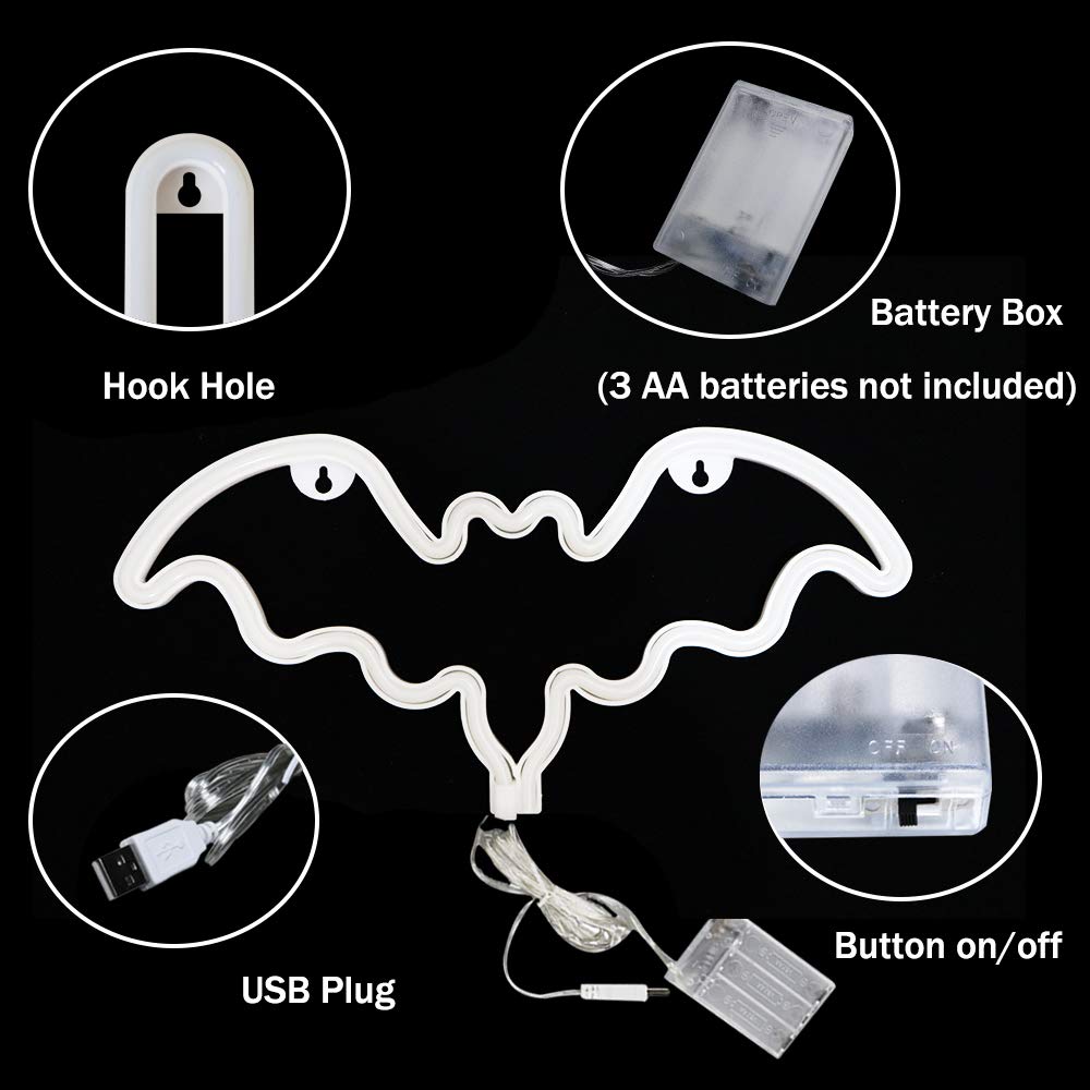 Vicila LED Neon Bat Lights, Bat Shape Neon Signs Night Lights Battery Operated Desk Table Lamp for Bedroom, Bar, Wall, Halloween Decor-Bat(Green)