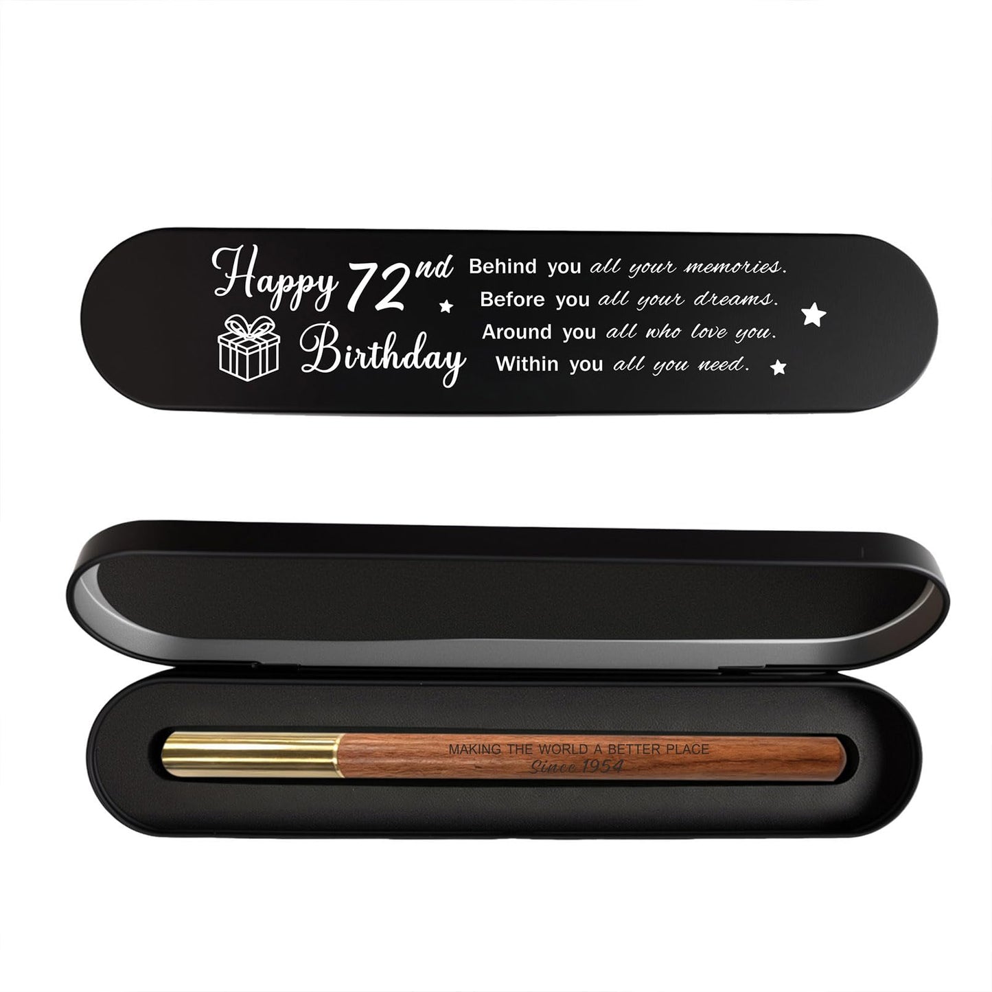 iyaone 72nd Birthday Gift for 1954 Born - Engraved Wooden Gel Pen & Keepsake Box Set, Premium 72 Year Old Gift for Men & Women, Diamond Birthday Present