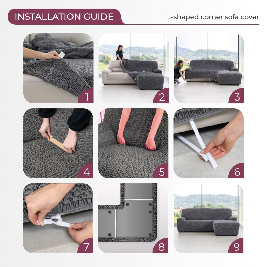 PAULATO BY GA.I.CO. Stretch Sectional Sofa Slipcovers 1-Piece Non-Slip – Elastic L Shape Couch Cover – Soft Furniture Protector Washable – Marsala (Right-Facing Bumper 120"-195" Wide)
