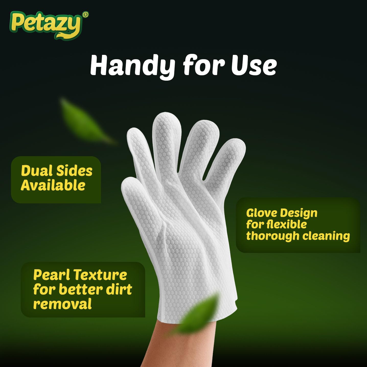 Petazy Pet Glove Wipes for Dogs & Cats – Hypoallergenic Thick Cleaning Gloves with Aloe & Coconut Oil for Paws, Face, Ears & Butt, Instant No Rinse Grooming Wipes to Deodorize and Hydrate, 50 Pack