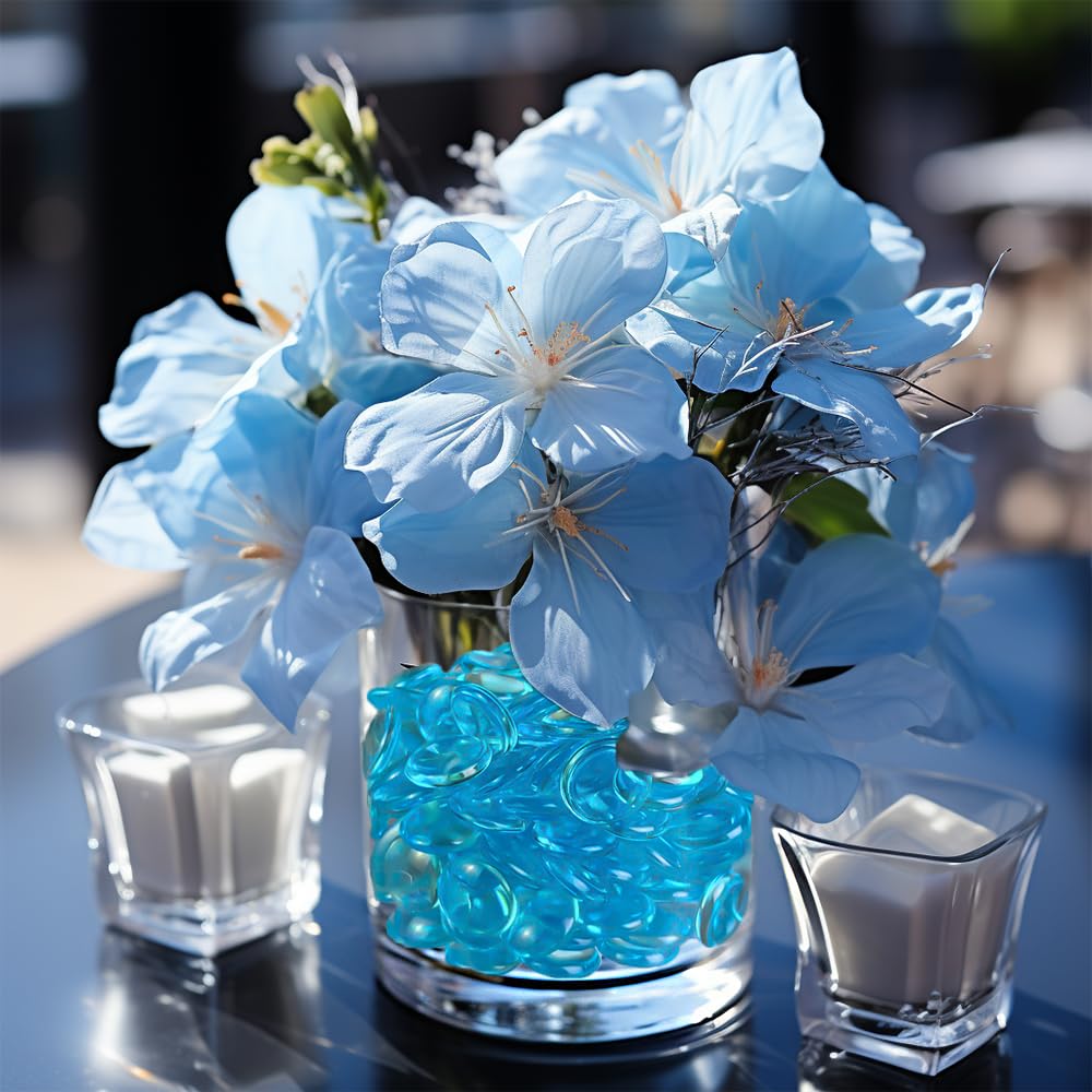 HappyFiller 630 PCS Lake Blue Acrylic Flat Marbles Decorative Gem Stones for Vase Fillers,Beach Theme Wedding Centerpieces,Table Scatters,Party Confetti,Candle Holder,Fish Tank Pebbles Beads