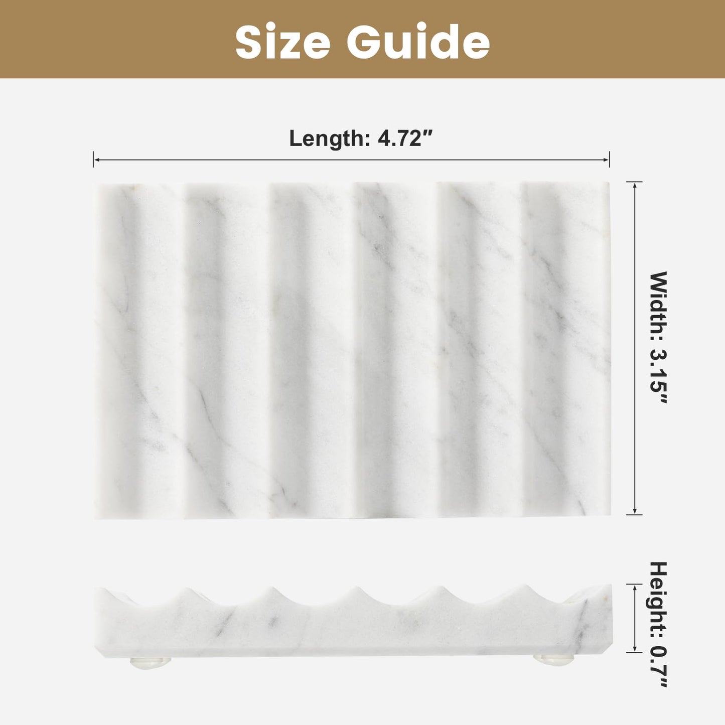 Carrara Marble Soap Dish - Self Draining Holder Keeps Soap Dry, Rectangular Tray for Shower, Bathroom & Jewelry Display (White)