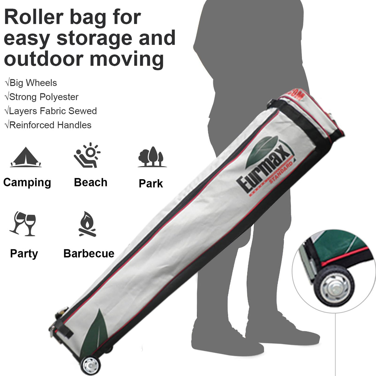 Eurmax USA 10x10ft Pop Up Canopy,Commercial Instant Tent for Outdoor Events,Patented No-Tip Rolling Storage Bag with 4 Sandbags,UV & Water Resistant,Heavy Duty Portable Shelter Gazebo,White