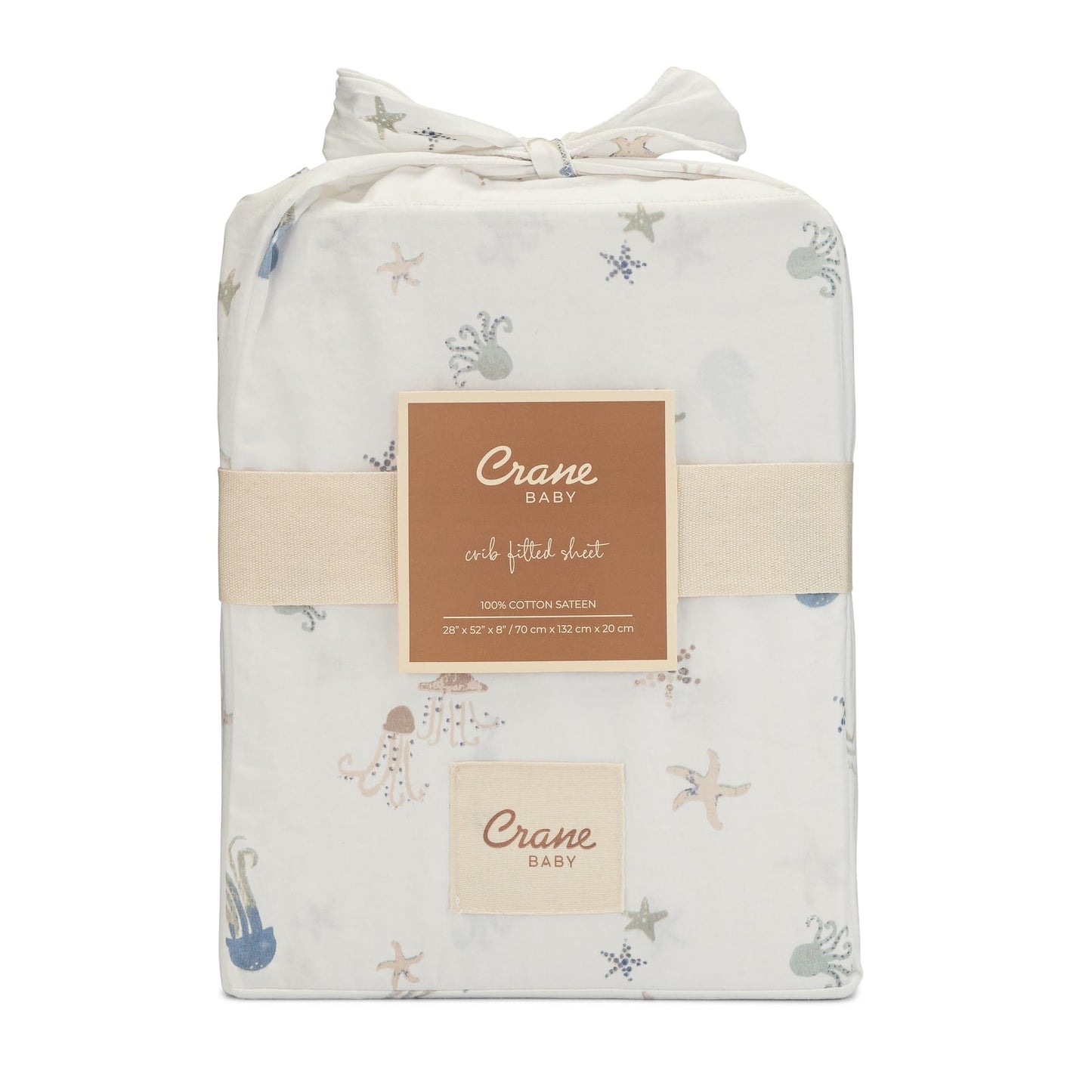 Crane Baby 100% Cotton Under The Sea Fitted Crib Sheet with Jellyfish Design, Neutral Crib Sheets, Fitted Toddler Sheet, 28" x 52" Standard Size Sea Life Crib Sheet