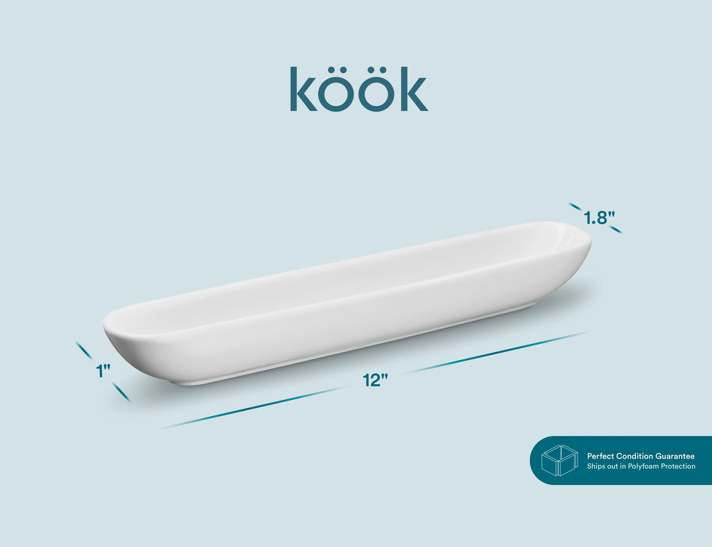 KooK Olive Boat Tray, Set of 2, Charcuterie Tray, Grazing Table Supplies, Charcuterie Board Accessories, Ceramic Serving Dish, Narrow Canoe, Cheeses and Appetizers, Dishwasher Safe, 12”, White