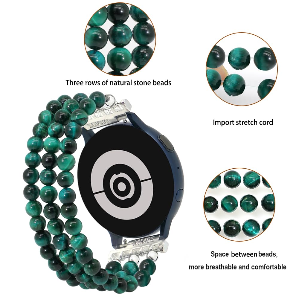 LuReen Beaded Bracelet Band Compatible with Galaxy Watch 7/6/5/4 40mm 44mm/Watch 6 Classic 43mm 47mm/Watch 5 Pro 45mm/Watch 4 Classic/Active 2 Band, 20mm Elastic Stretchy Strap Wristband for Women