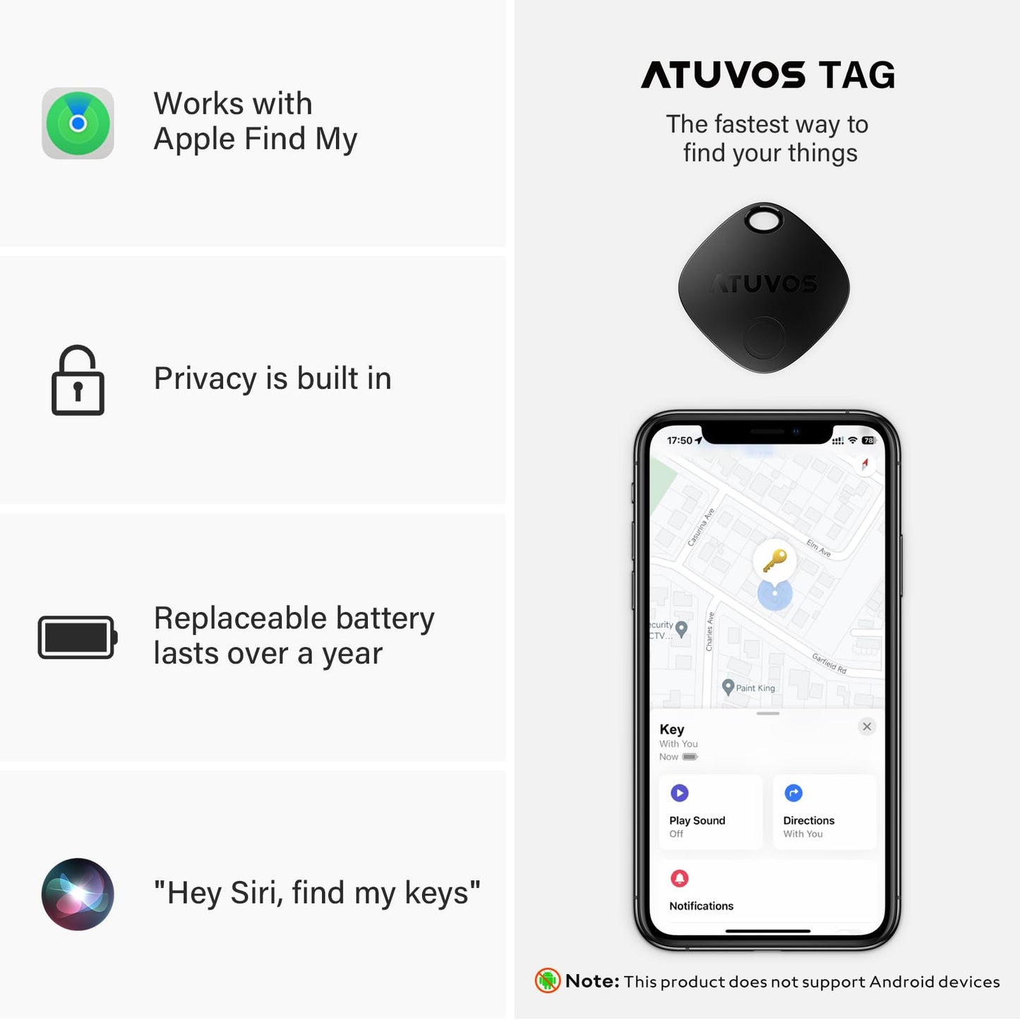 ATUVOS Air Tag Tracker Item Finder-2 Pack, Compatible with Apple Find My (iOS Only), Replaceable Battery, IP67 Waterproof, for Keys, Luggages, Suitcases, Wallets, Bags, Black