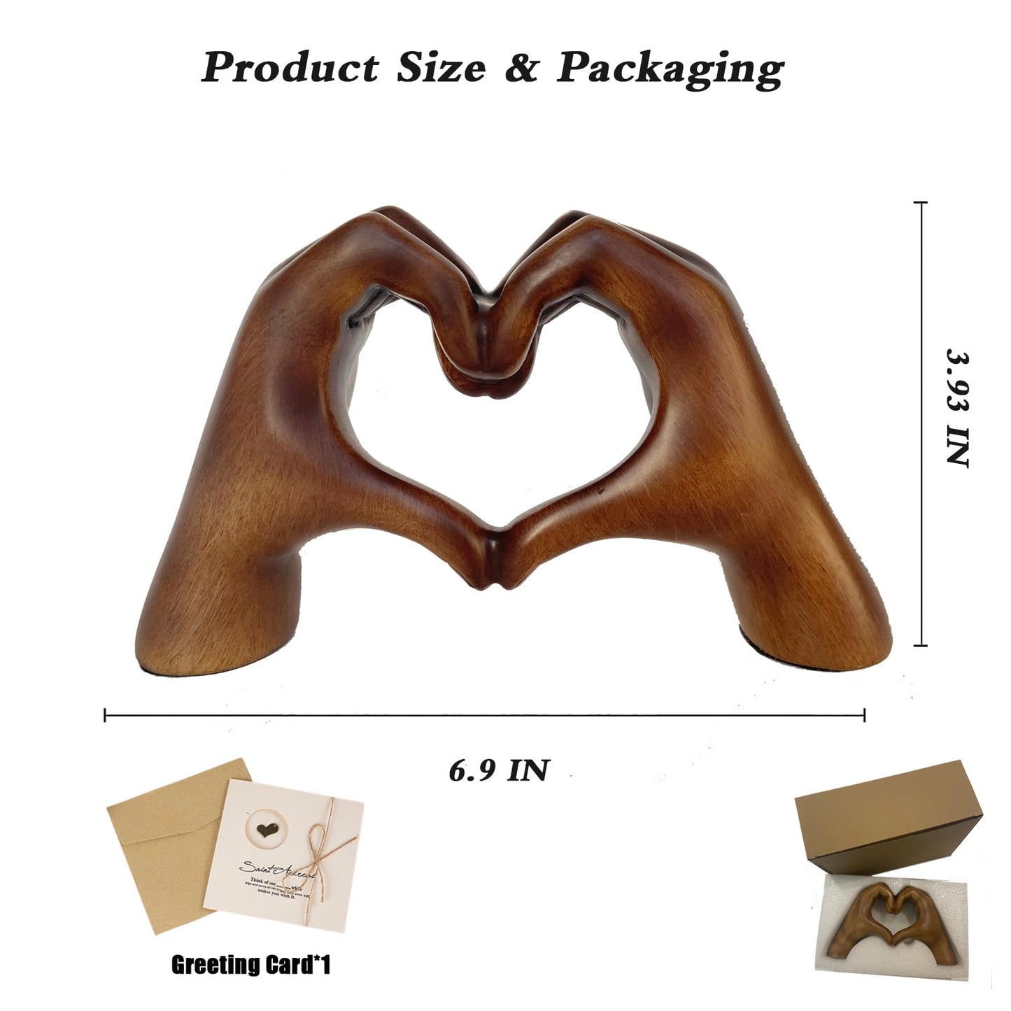 YDLGJMCZ Heart Hands Sculpture Wooden Hearts Hand Sculptures,Love Gesture Resin Statue Home Living Room Desktop Ornament