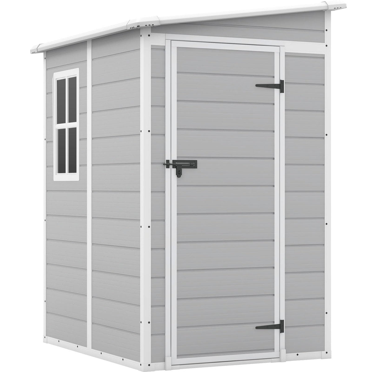 Patiowell 5x4 FT Outdoor Storage Shed with Floor, Resin Outside Storage Shed with Floor & Lockable & Window Door for Patio Furniture, Garden Tools and Bicycle, Light Gray