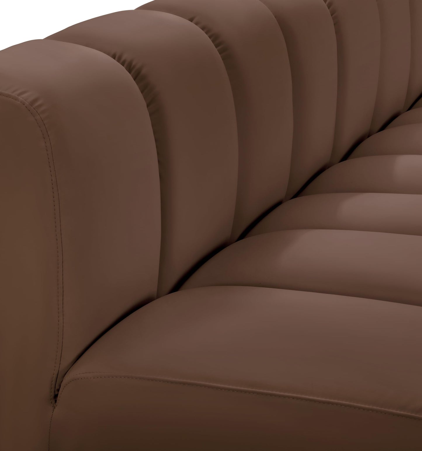 Meridian Furniture 101Brown-S2A Arc Collection Modern | Contemporary Modular Sofa with Soft Brown Vegan Leather, Deep Channel Tufting, Modular Design, 60" W x 31" D x 30" H, Brown