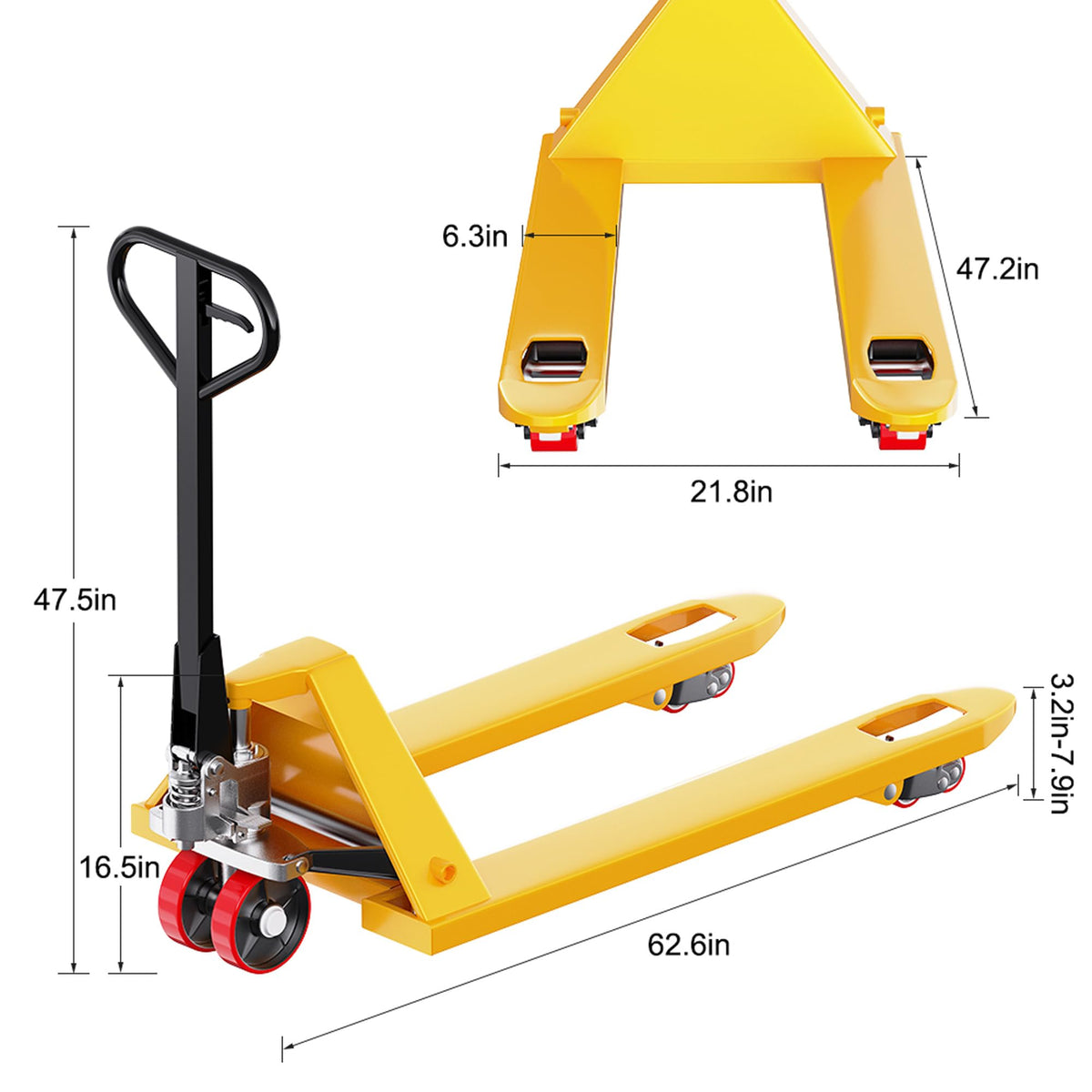 Manual Pallet Jack,Capacity Heavy Duty Hand Pallet Truck 22" x 47" Forks,Industrial Grade Hydraulic High Lift Pallet Jack for Warehouse Material Handling (6600lb Nylon Caster)