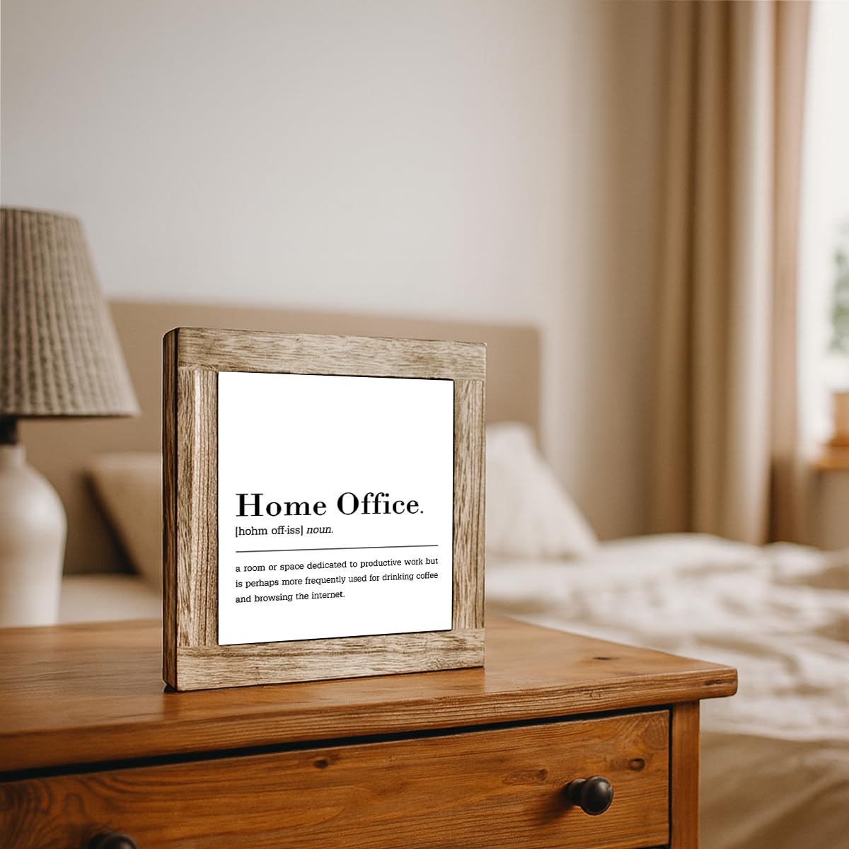Home Office Noun Wooden Box Sign, Funny Office Table Top Desk Wood Block Plaque Signs, Country Style Desk Decorative Sign, Rustic Wooden Table Top Decor 5.9x5.9 Inches