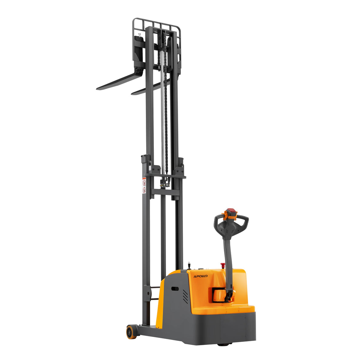 Apollo Counterbalanced Stacker Full Electric Material Lift 2200 Lb. Capacity, 118" Lifting Height Powered Hydraulic Lifter with Straddle Forks Suitable for All Kinds of Pallets