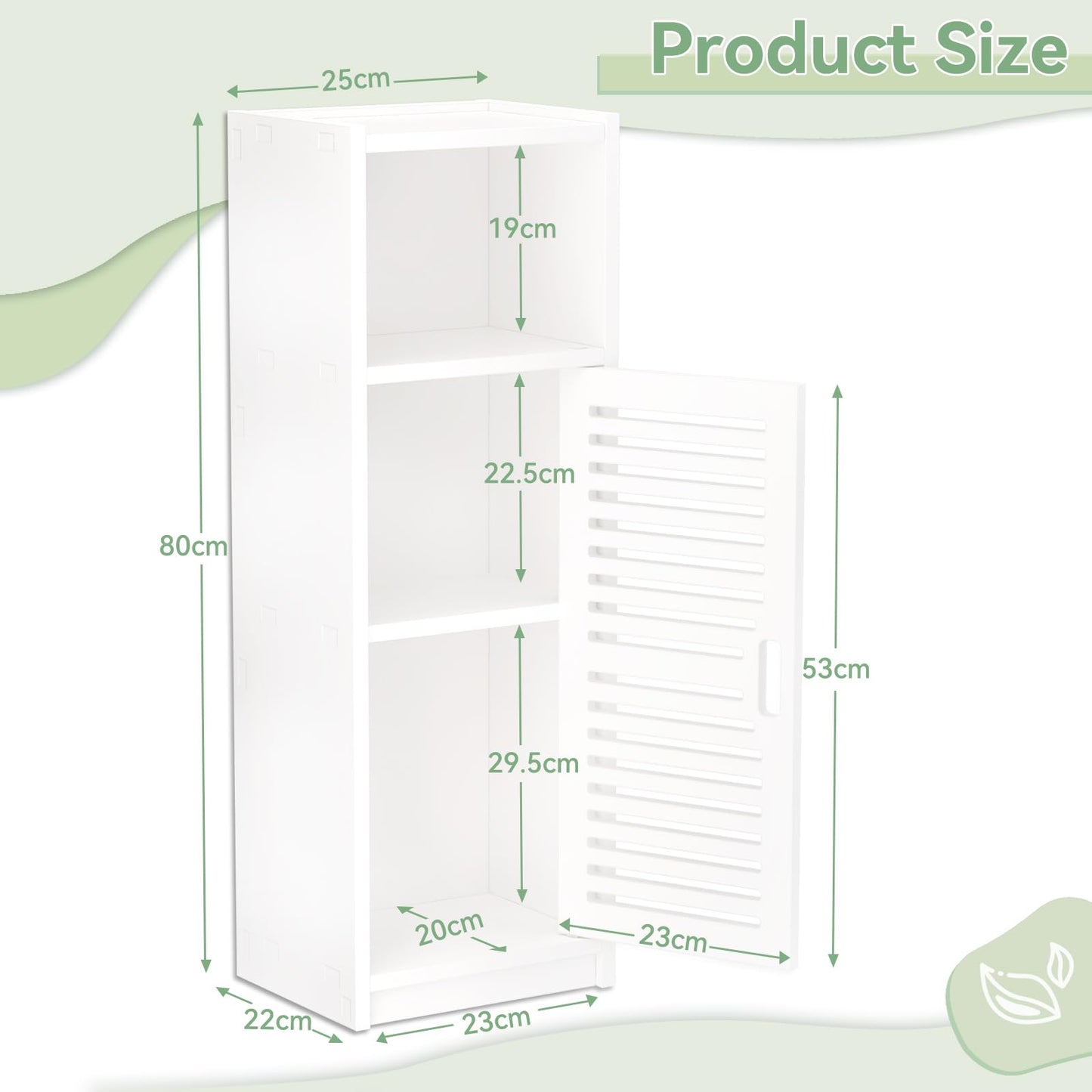 Dripex 3 Tier Bathroom Floor Cabinet, White Storage Cabinet with Door, Free Standing Shelf Unit for Bathroom, Living Room, Bedroom, Kitchen, Balcony or Office (Door Style 2)