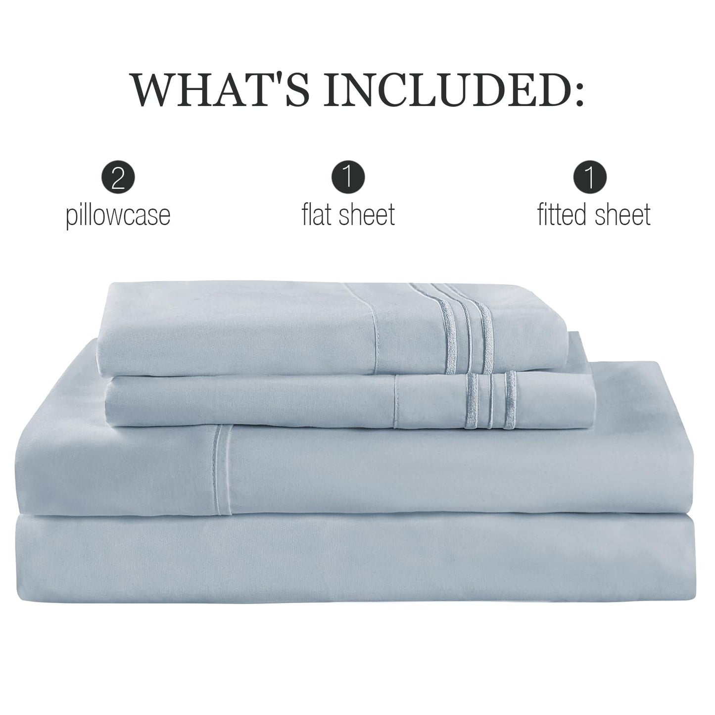 Yibeizi King Size Sheets Set Cooling Deep Pocket Bed Sheet Sets, Light Blue Soft Microfiber Oeko-Tex Hypoallergenic Sheets & Pillowcases Wrinkle Free Bedsheets