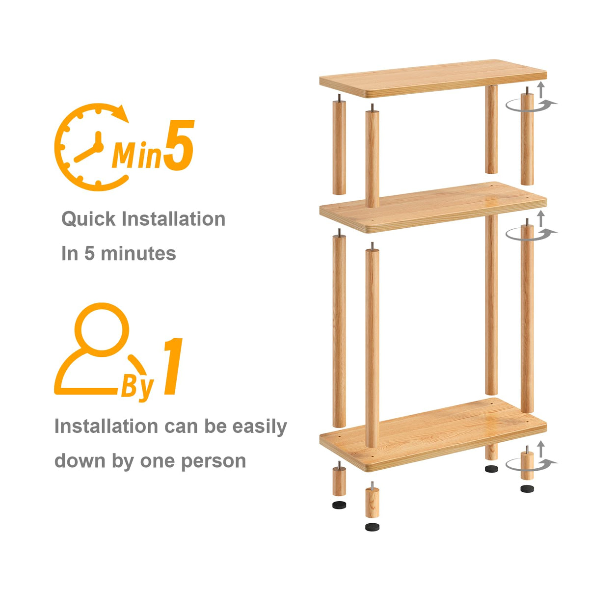 Apicizon Small Narrow Side Table, 3-Tier Skinny End Table for Small Spaces, Slim Nightstand with Storage Shelf, Bedside Table for Living Room, Bedroom, Natural