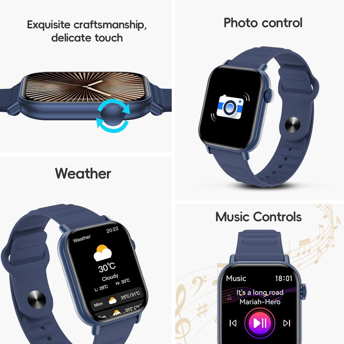 QTLLBT Smart Watch Sports Pedometer, Fitness Tracker Bluetooth Call Heart Rate Blood Oxygen Sleep Monitor,100 Sports Modes Waterproof for iOS Android Men's Women's Smart Watch (Blue)